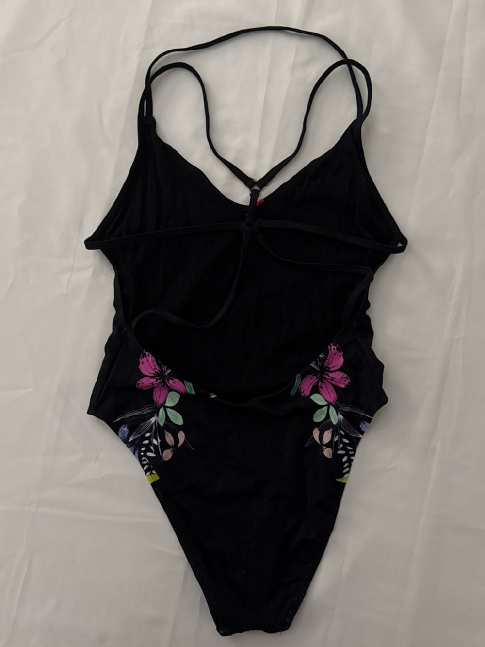 Urban Outfitters Black One-Piece Swimsuit with Pink & Multicolor Floral Print - Picture 2 of 5